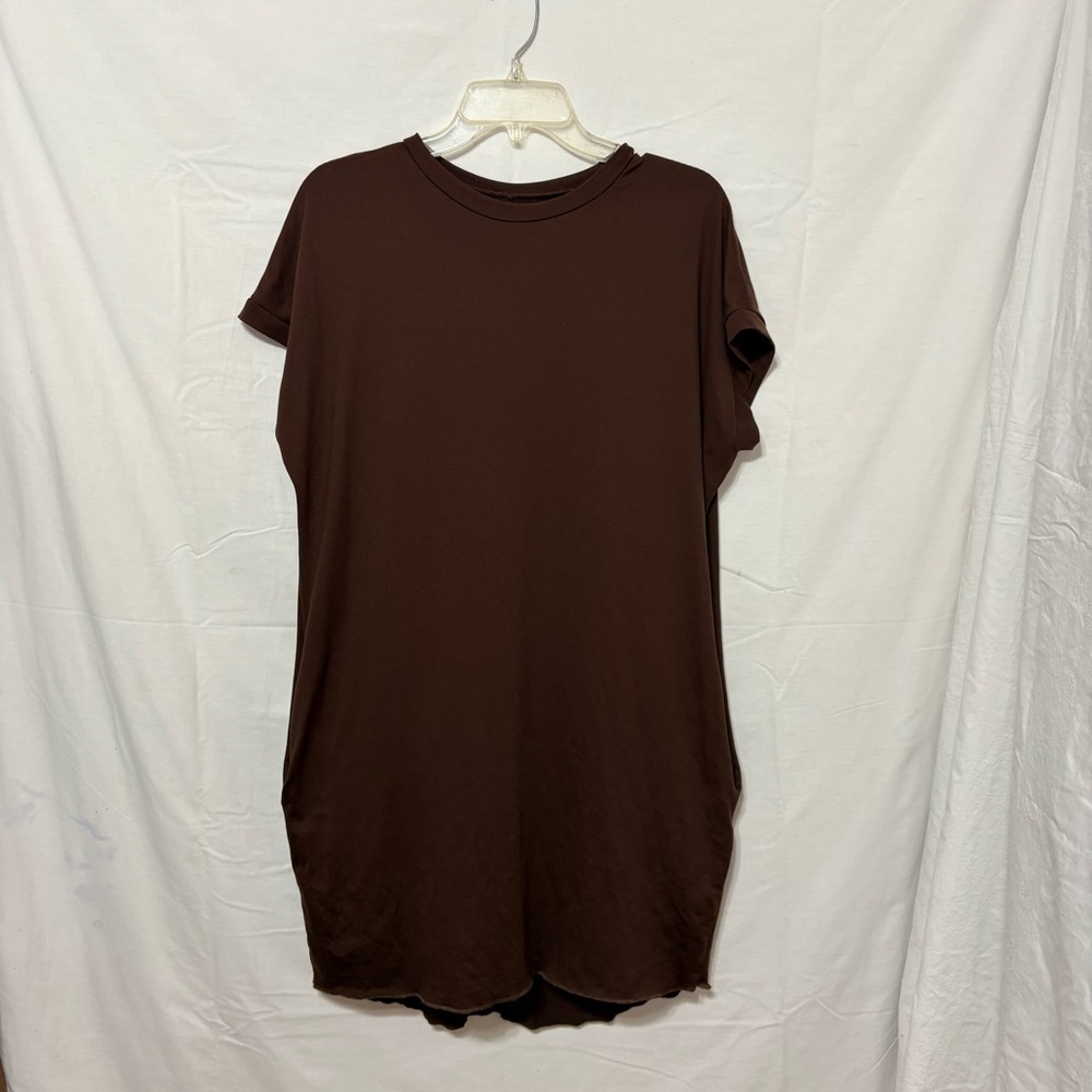 chocolate brown, short-sleeve mini t-shirt dress